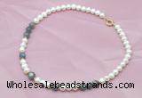 CFN503 Potato white freshwater pearl & labradorite necklace, 16 - 24 inches
