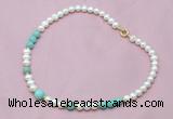 CFN505 Potato white freshwater pearl & amazonite necklace, 16 - 24 inches