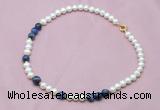 CFN508 Potato white freshwater pearl & sodalite necklace, 16 - 24 inches