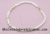 CFN559 9mm - 10mm potato white freshwater pearl & white fossil jasper necklace