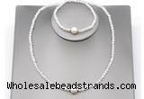 CFN601 4mm faceted round white moonstone & potato white freshwater pearl jewelry set