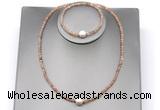 CFN602 4mm faceted round orange moonstone & potato white freshwater pearl jewelry set