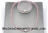 CFN605 4mm faceted round rose quartz & potato white freshwater pearl jewelry set