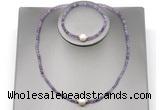 CFN606 4mm faceted round amethyst & potato white freshwater pearl jewelry set