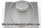 CFN607 4mm faceted round prehnite & potato white freshwater pearl jewelry set