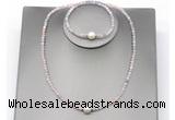 CFN608 4mm faceted round morganite & potato white freshwater pearl jewelry set