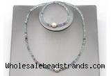 CFN609 4mm faceted round fluorite & potato white freshwater pearl jewelry set