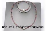 CFN610 4mm faceted round tourmaline & potato white freshwater pearl jewelry set