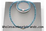 CFN616 4mm faceted round apatite & potato white freshwater pearl jewelry set