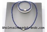 CFN618 4mm faceted round lapis lazuli & potato white freshwater pearl jewelry set
