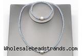 CFN619 4mm faceted round blue angel skin & potato white freshwater pearl jewelry set
