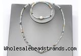 CFN620 4mm faceted round amazonite & potato white freshwater pearl jewelry set