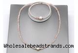 CFN621 4mm faceted round pink aventurine & potato white freshwater pearl jewelry set