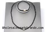 CFN628 4mm faceted round golden obsidian & potato white freshwater pearl jewelry set