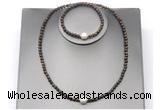 CFN630 4mm faceted round bronzite & potato white freshwater pearl jewelry set