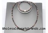 CFN631 4mm faceted round rhodonite & potato white freshwater pearl jewelry set