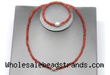 CFN632 4mm faceted round red agate & potato white freshwater pearl jewelry set