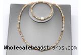 CFN634 4mm faceted round yellow crazy lace agate & potato white freshwater pearl jewelry set