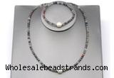 CFN636 4mm faceted round African bloodstone & potato white freshwater pearl jewelry set