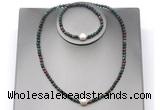 CFN637 4mm faceted round Indian bloodstone & potato white freshwater pearl jewelry set