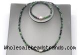 CFN645 4mm faceted round ruby zoisite & potato white freshwater pearl jewelry set