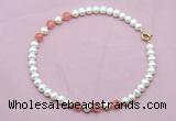 CFN715 9mm - 10mm potato white freshwater pearl & cherry quartz necklace