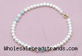 CFN717 9mm - 10mm potato white freshwater pearl & morganite necklace