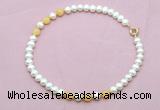 CFN740 9mm - 10mm potato white freshwater pearl & honey jade necklace