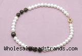 CFN748 9mm - 10mm potato white freshwater pearl & bronzite necklace