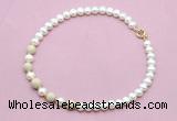 CFN753 9mm - 10mm potato white freshwater pearl & white fossil jasper necklace