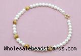 CFN765 9mm - 10mm potato white freshwater pearl & golden tiger eye necklace