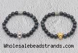 CGB6021 8mm round blue tiger eye bracelet with leopard head for men