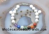 CGB6441 8mm round white howlite 7 chakra beads adjustable bracelets