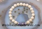 CGB6458 8mm round matte white fossil jasper & dogtooth amethyst beaded bracelets