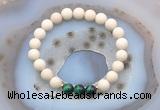 CGB6476 8mm round matte white fossil jasper & green tiger eye beaded bracelets