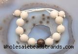 CGB6710 12mm round white fossil jasper & bronzite adjustable bracelets