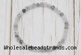 CGB7289 4mm tiny black rutilated quartz beaded meditation yoga bracelets