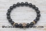CGB7423 8mm black tourmaline bracelet with skull for men or women