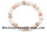 CGB8015 8mm white jade, white fossil jasper & sunstone beaded stretchy bracelets