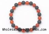 CGB8058 8mm red agate & black lava beaded stretchy bracelets