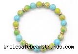 CGB8126 8mm blue sea sediment jasper, blue howlite & hematite power beads bracelet
