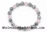 CGB8157 8mm grey picture jasper, matte rose quartz & hematite power beads bracelet