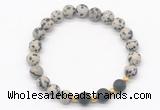 CGB8236 8mm dalmatian jasper & matte black agate beaded stretchy bracelets