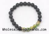 CGB8287 8mm black lava & green sea sediment jasper beaded mala stretchy bracelets