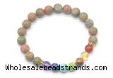 CGB8306 8mm matte unakite 7 chakra beaded mala stretchy bracelets