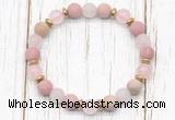 CGB8435 8mm matte pink wooden jasper, rose quartz & hematite power beads bracelet