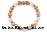 CGB8499 8mm rose quartz, picture jasper & hematite energy bracelet