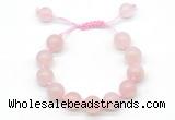 CGB8617 12mm round rose quartz adjustable macrame bracelets