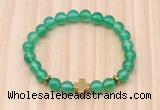 CGB8922 8mm, 10mm green agate, cross & rondelle hematite beaded bracelets