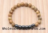CGB8990 8mm, 10mm picture jasper & drum hematite beaded bracelets